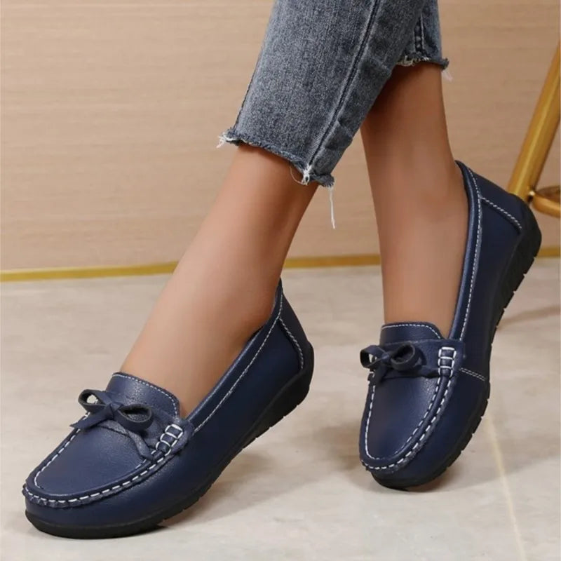 Women Genuine Leather Wedge Fashion Flats Black Designer Shoes Breathable Moccasins Casual Shoes