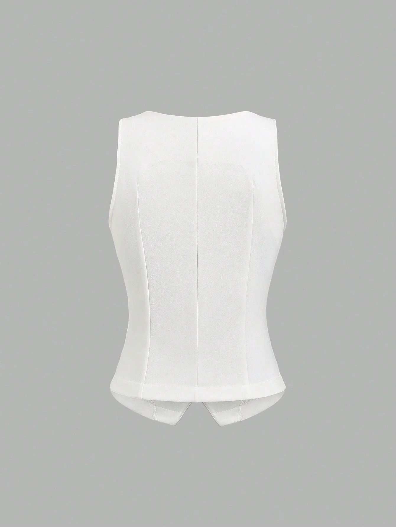 Women Metal Buckle Sleeveless Vest with Fake Pockets Blazer