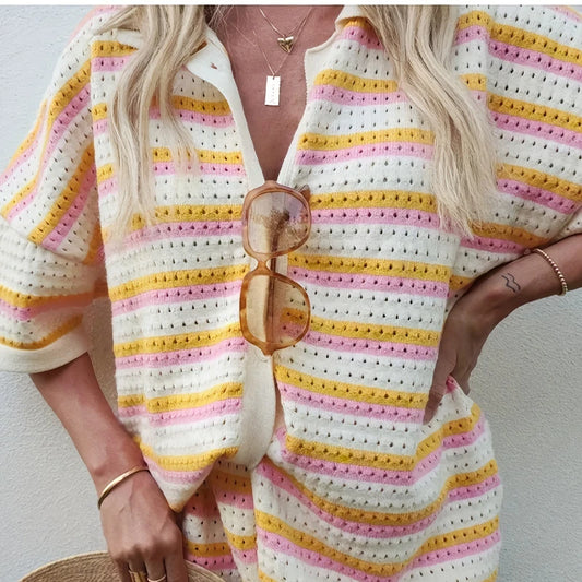 Ladies Summer knitted 2 pieces set short sleeve suit