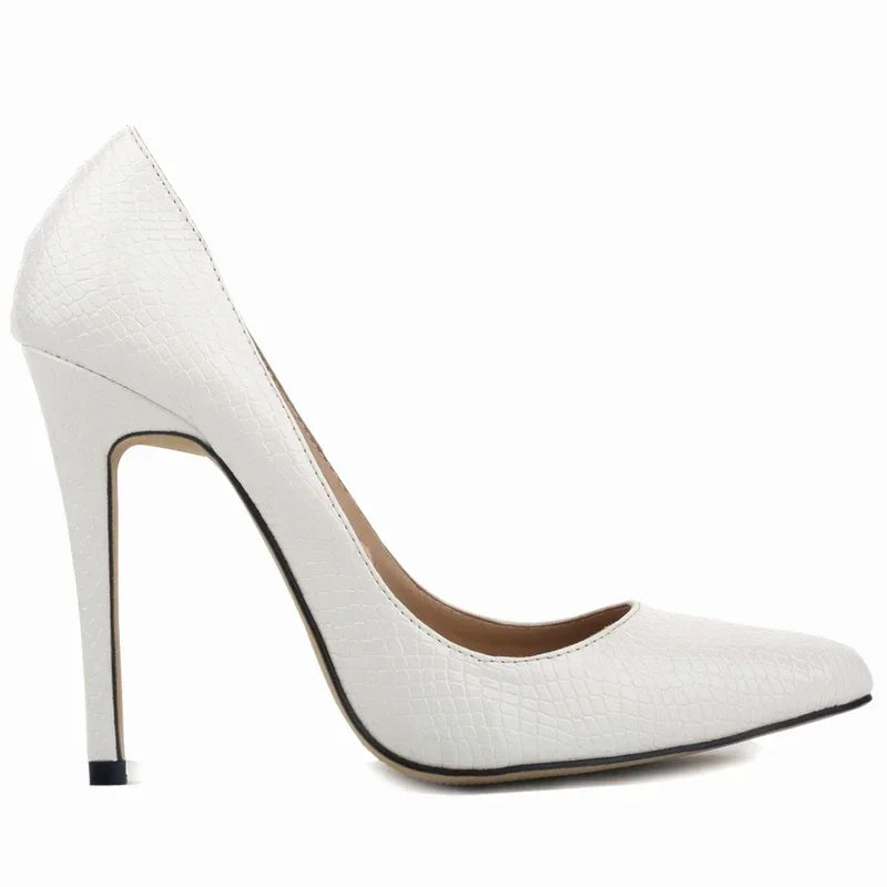 Women High Heels Classic Style Pointed Toe Slip On 12cm Elegant  Crocodile Plain Stilettos Sexy Pumps  Wedding Shoes