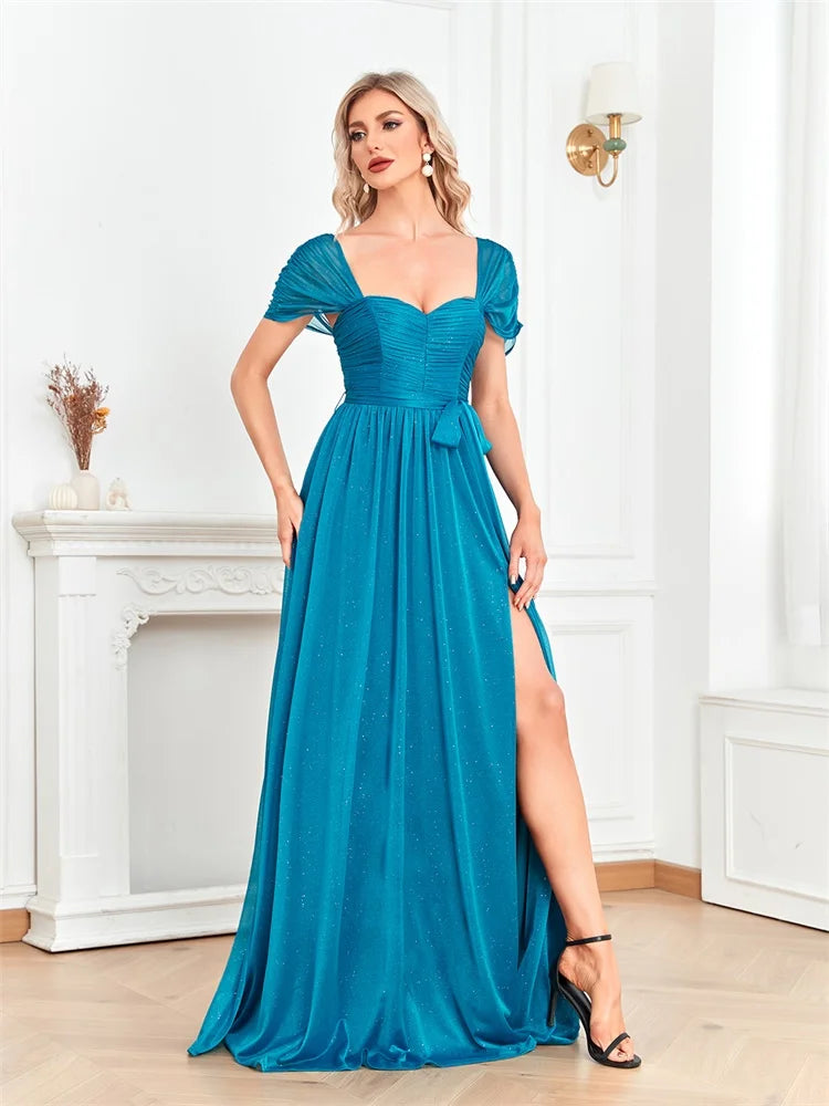 Women Elegant Shining  Luxury Sexy Slit Formal Prom Party Cocktail Maxi Graduation Bridesmaid Gowns Long Evening Dress