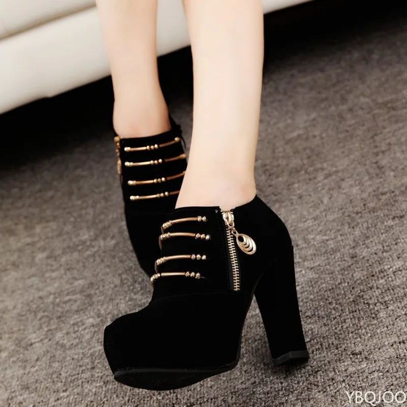 Women elegant fashionable Autumn/Winter New Style Coarse Heel Tube Thick Bottom Side Zipper Boots