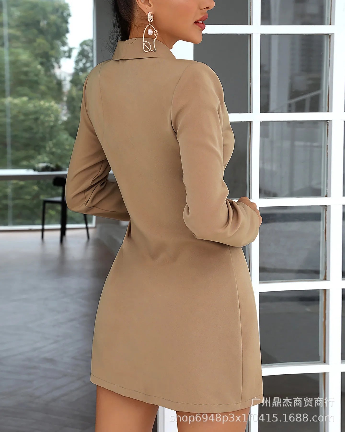 women Elegant temperament autumn and winter new solid color dress