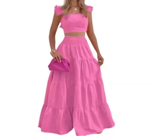 Women's Skirt Y2k Two Piece Set  Clothing New Spring/Summer Elegant Sexy Collage Sleeveless Top and Longuette Suits