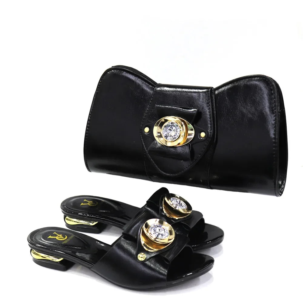 Women Latest  Design Fashion low heel comfortable shoes and bag