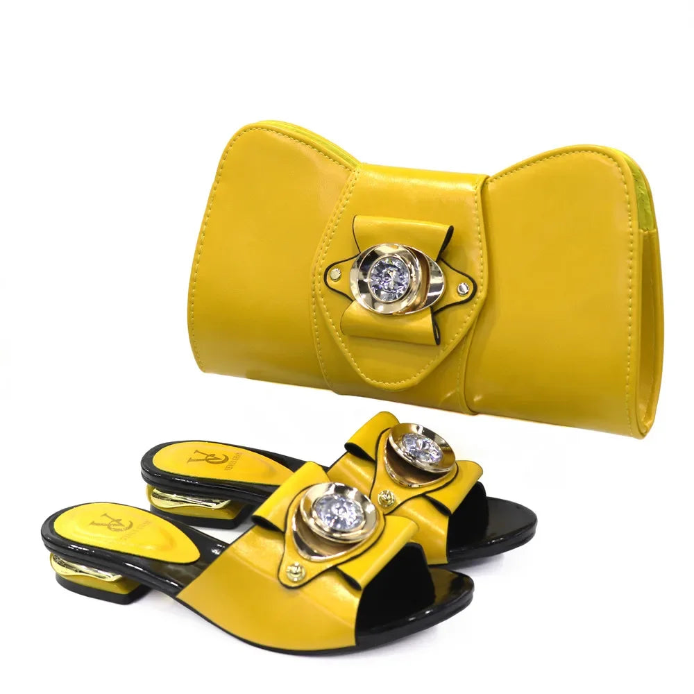 Women Latest  Design Fashion low heel comfortable shoes and bag