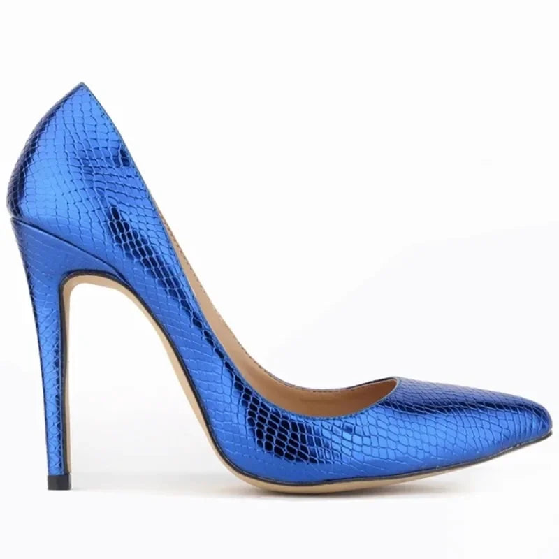 Women High Heels Classic Style Pointed Toe Slip On 12cm Elegant  Crocodile Plain Stilettos Sexy Pumps  Wedding Shoes