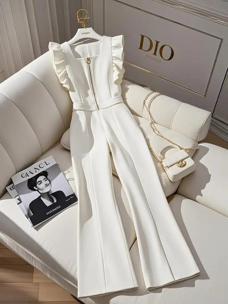 Women's jumpsuit professional casual sexy versatile high waisted wide-leg pant