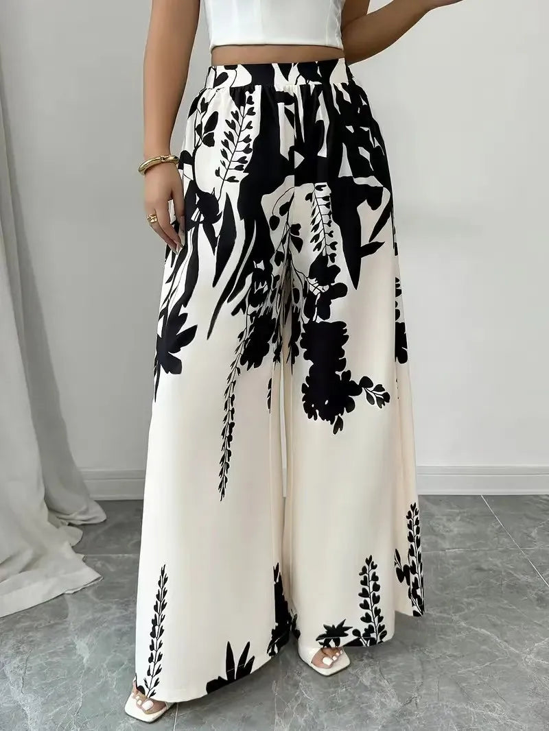 women's fashion printed, lace-up , waist-cinching, slim-fit casual trousers