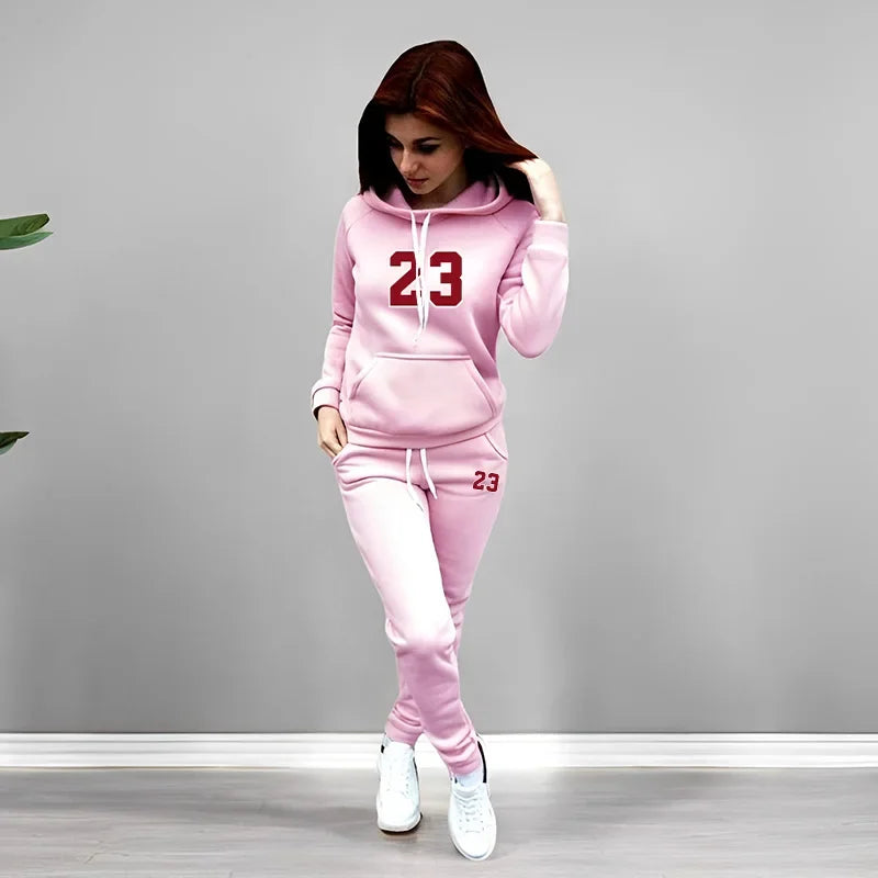 Woman Autumn Winter Fashion Casual Printing  Two piece Set Women Tracksuit Outfits Hooded Suit Quality Ladies Daily Jogging Sport