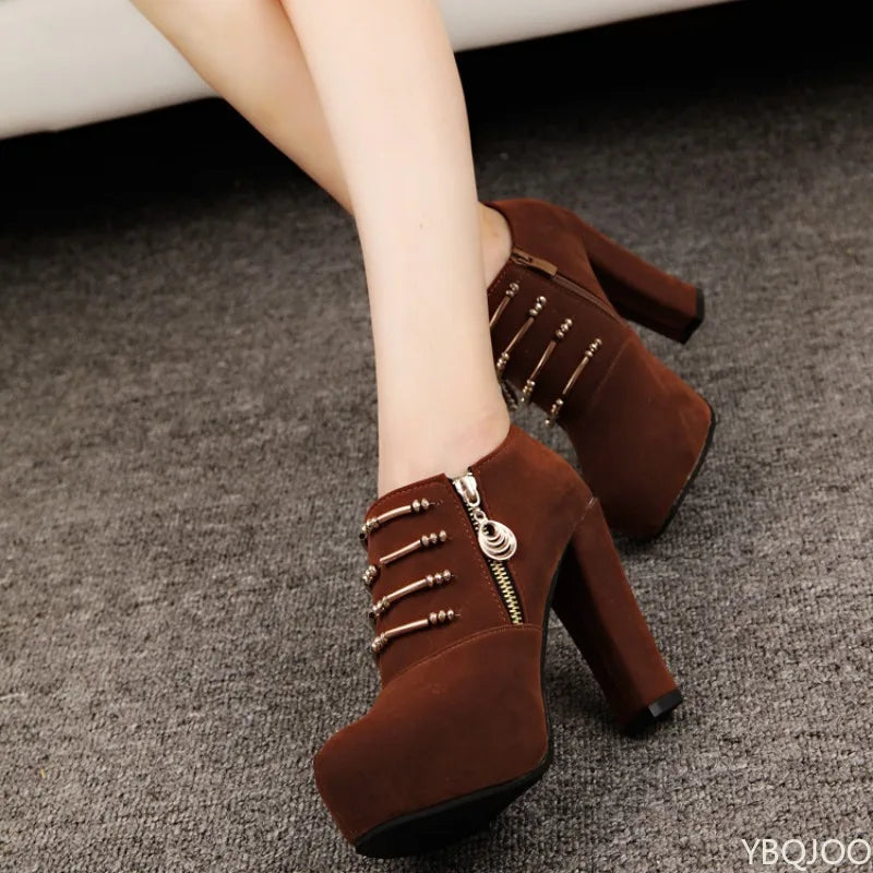 Women elegant fashionable Autumn/Winter New Style Coarse Heel Tube Thick Bottom Side Zipper Boots