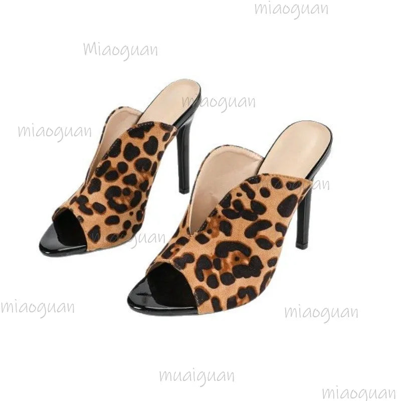 Women Sexy Leopard Print High heels slippers fashion peep toe summer sandals zapatos mujer