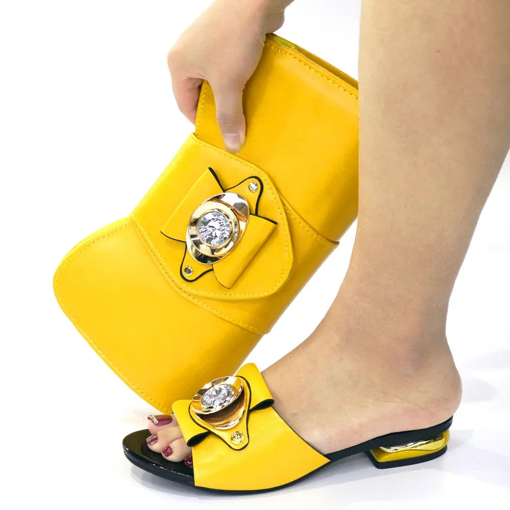 Women Latest  Design Fashion low heel comfortable shoes and bag