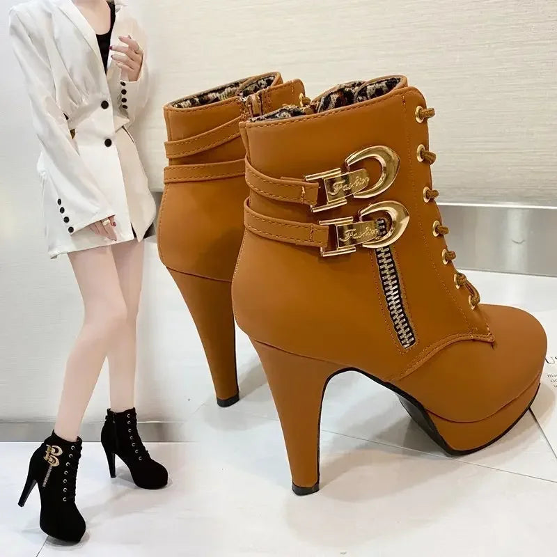 Women elegant fashionable autumn/winter high, stiletto heels ankle, side zipper boots