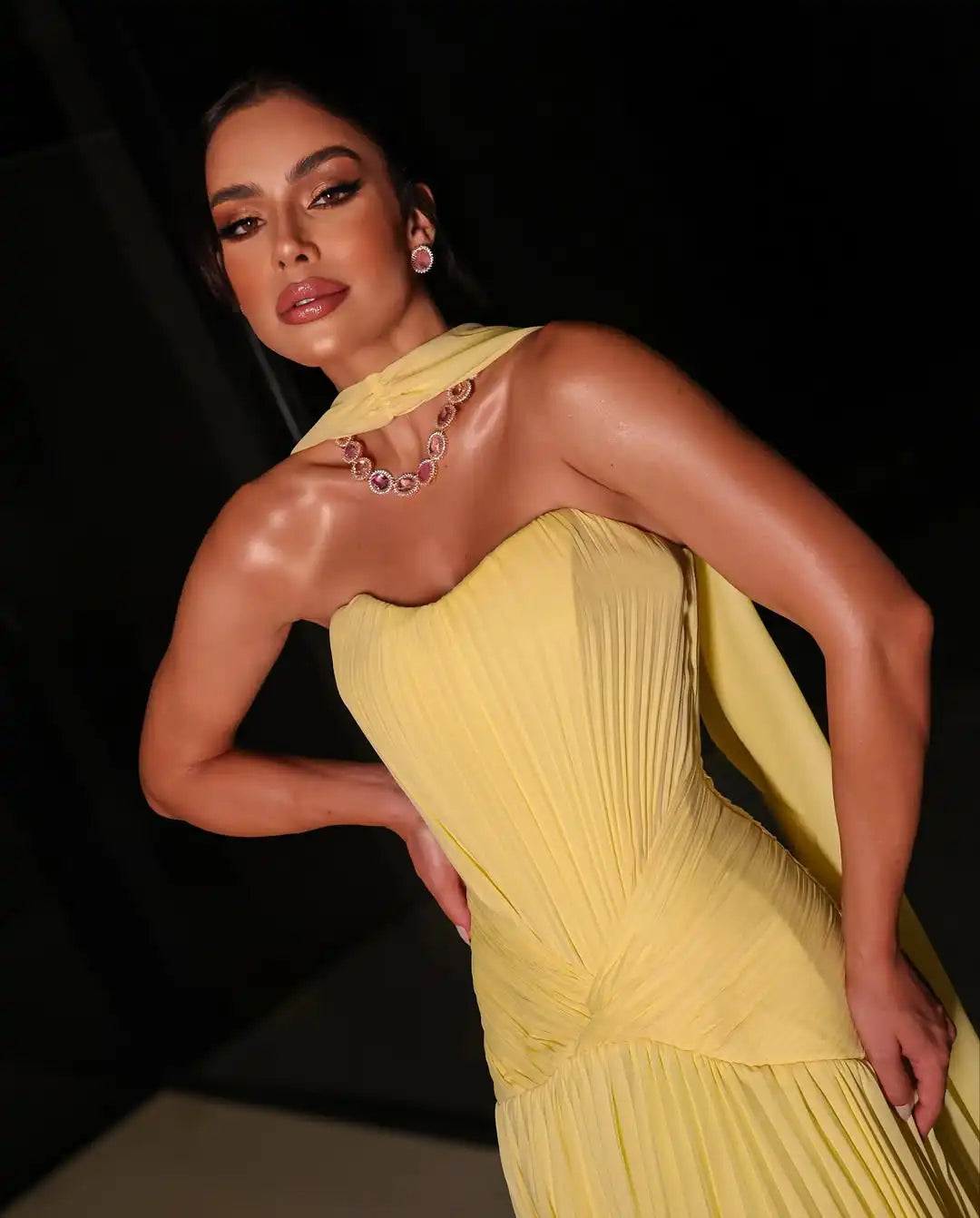 Women Spring Soft Yellow Long Prom Dresses Evening Dress Wedding Gown